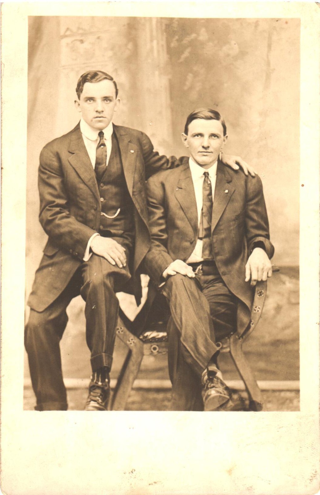 Two Men Friends Brothers Studio Portrait RPPC Real Photo Postcard c. 1910 Unused