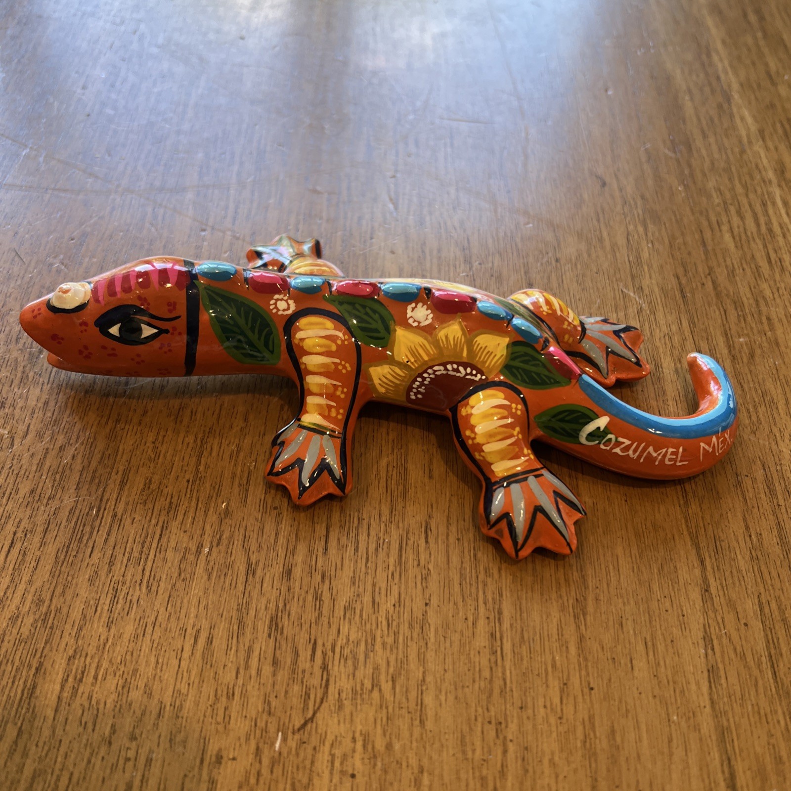 Talavera Mexican Art Pottery Ceramic Iguana Lizard Gecko  7”Colorful Cozumel Mex