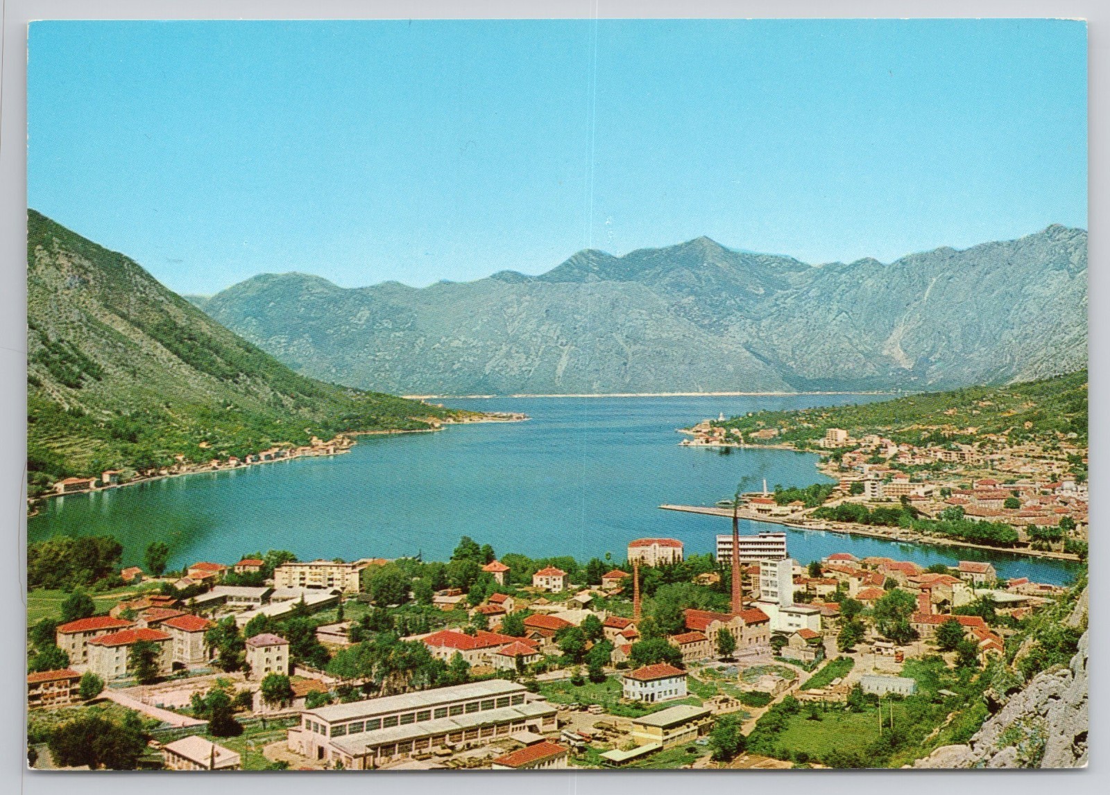 Kotor Bay Bay of Kotor Montenegro Yugoslavia Vintage Panoramic View Postcard