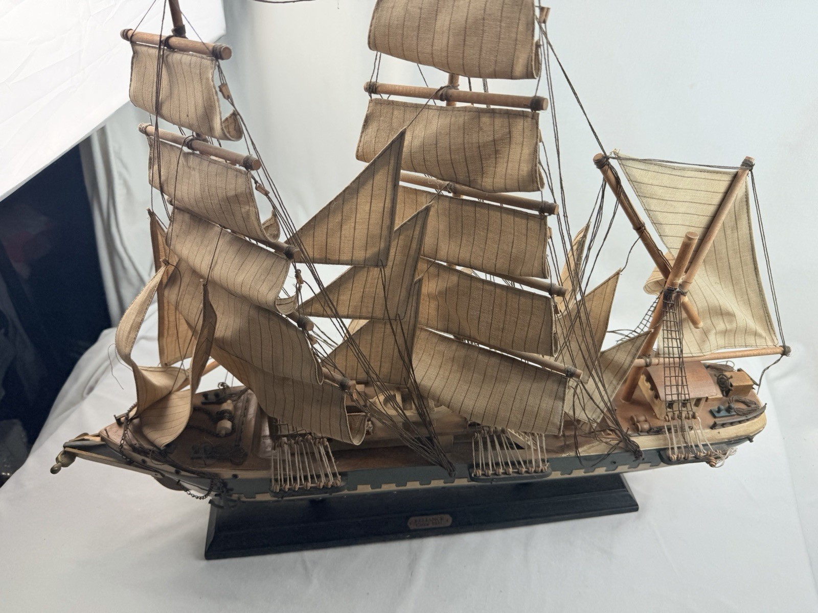 Vintage Wooden Ship Model Reliance Circa 1831 3-Mast Sailing Ship 30” Tall