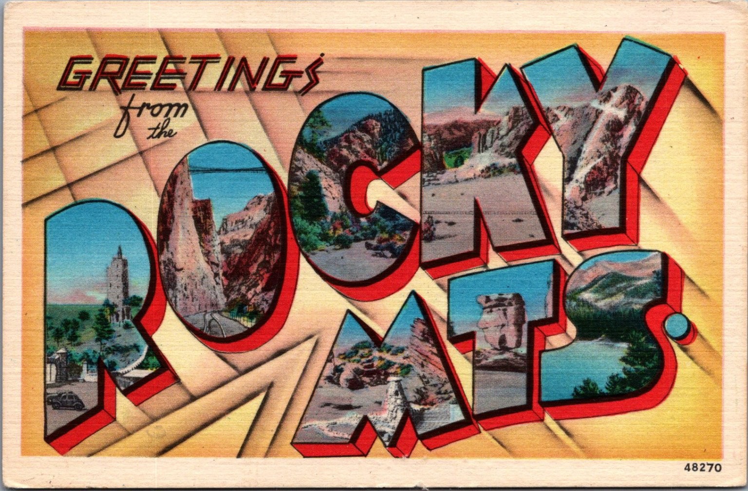 Greetings from the Rocky Mountains Large Letter Linen Postcard 48270