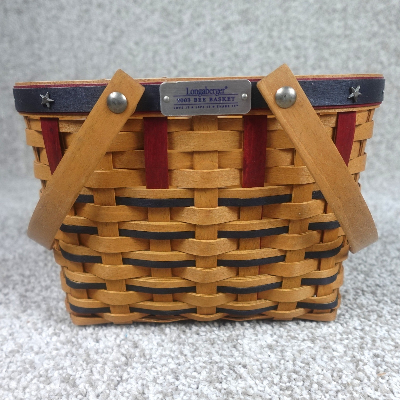 Longaberger 2003 Bee Basket Signed Handwoven Patriotic Red Blue Stars Americana