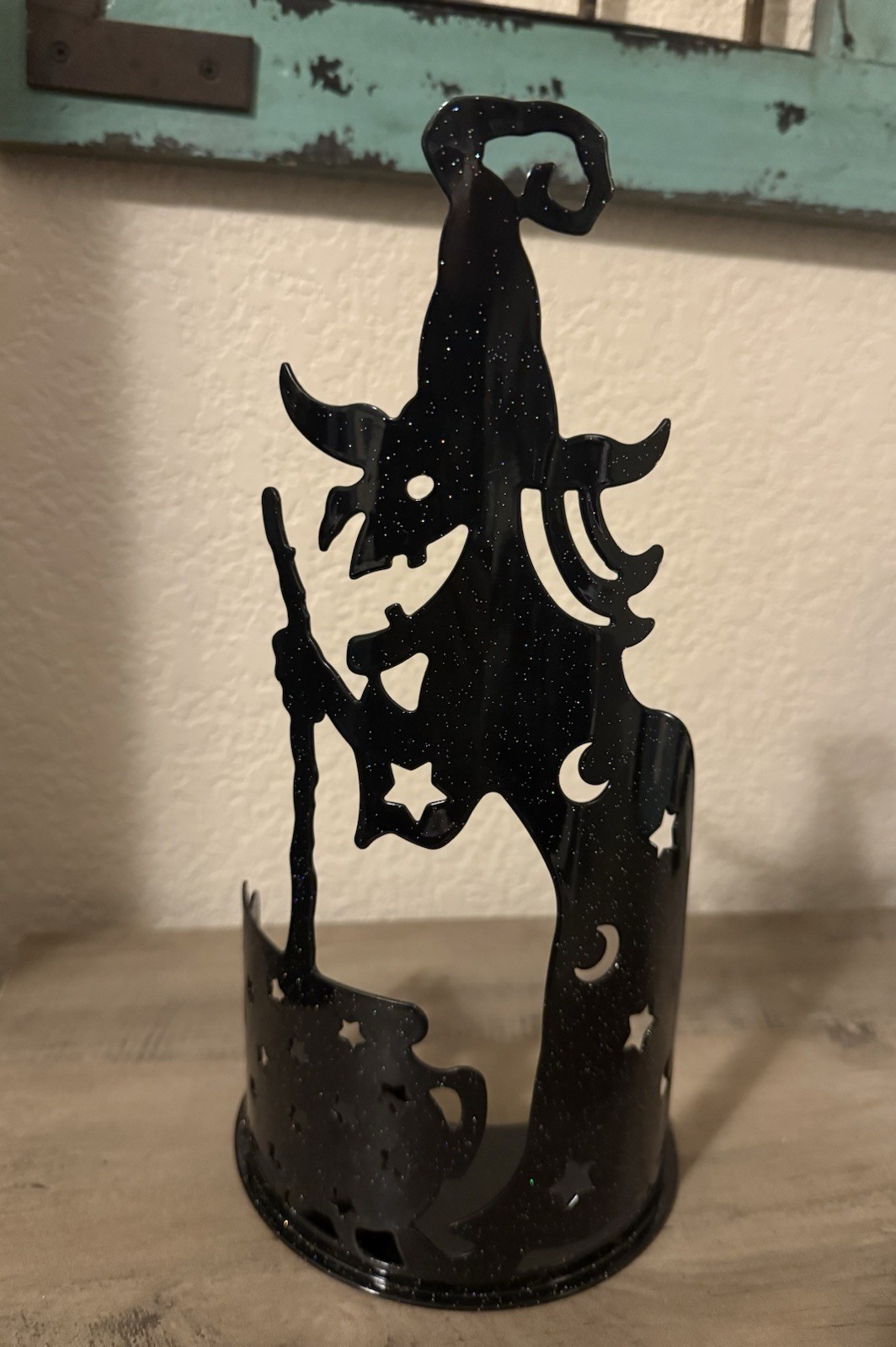 PartyLite Wilemina Witch Tealight Holder P90075 Smooth Black Glittery  Halloween