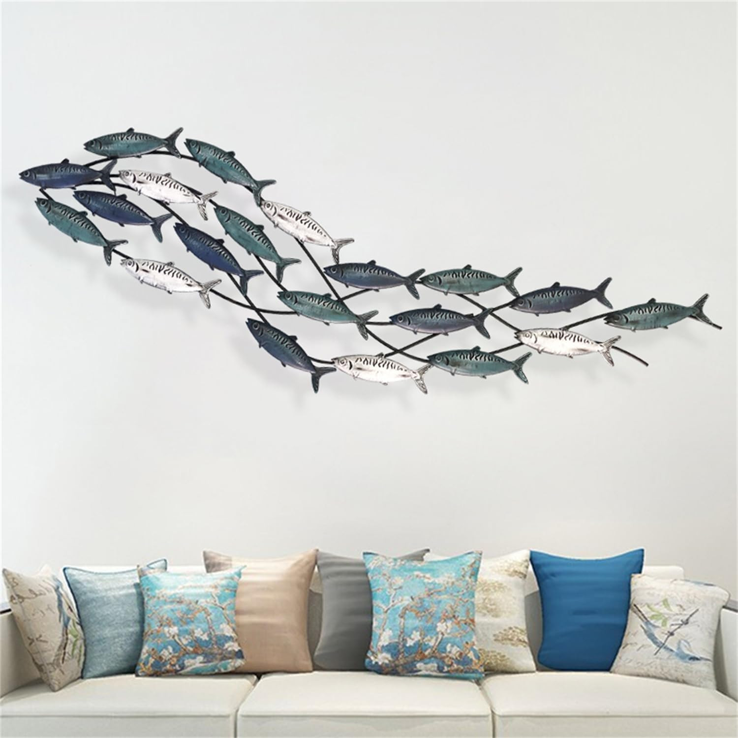 Coastal Metal Fish Wall Decor, Large Nautical Fish Wall Décor,School of 20 Fish