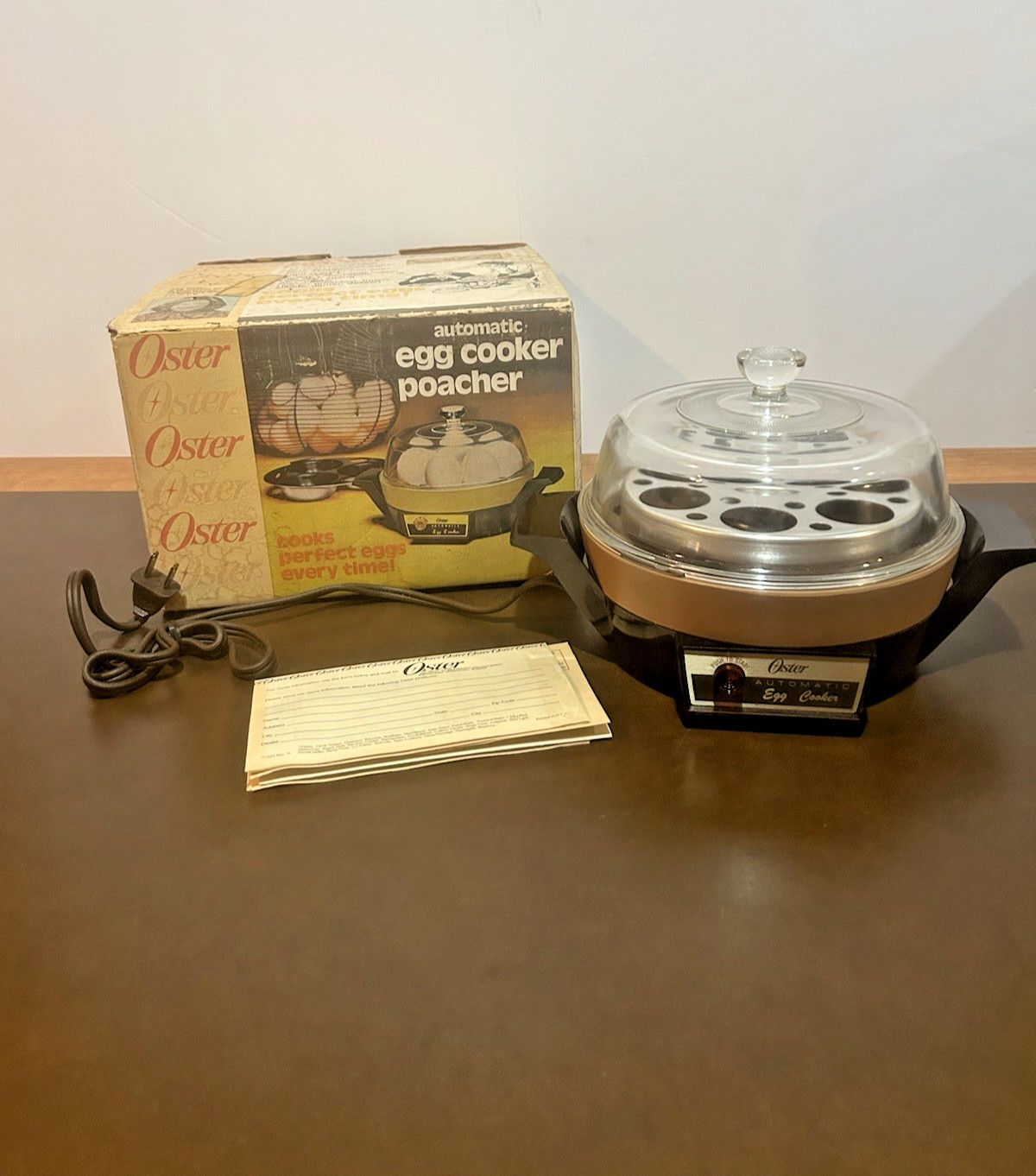 Vintage 1978 Oster 579-06B Egg Cooker Poacher Open Box Unused w/ Box