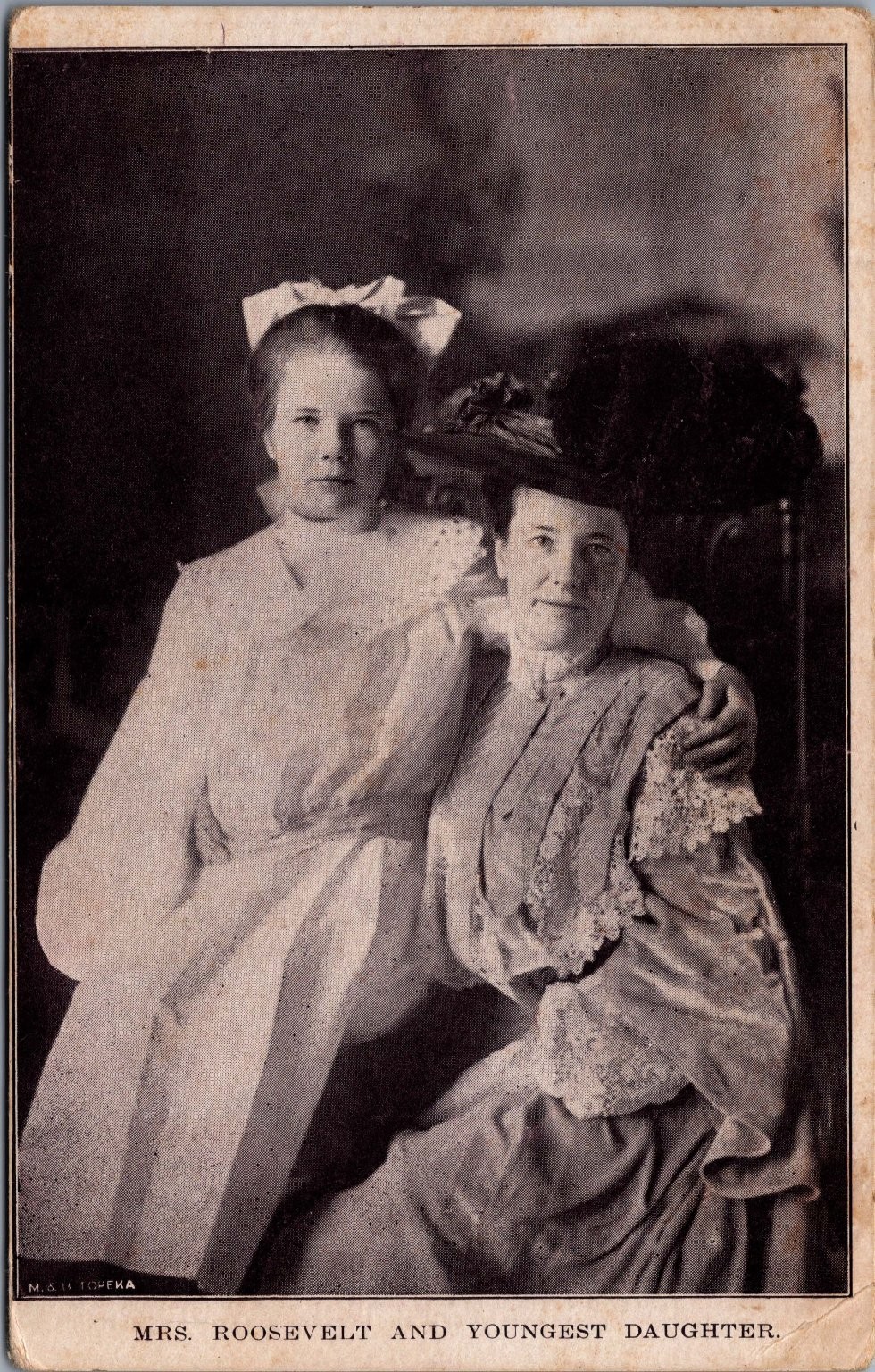 1908 Real Photo Postcard Mrs. Roosevelt & Youngest Daughter RPPC White House Era