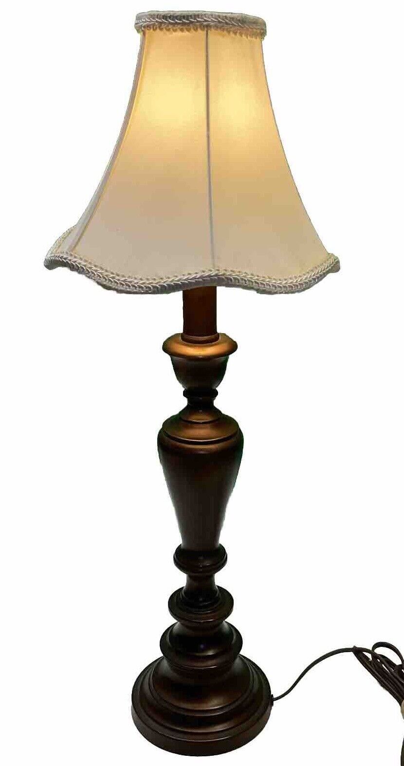 VTG Quoizel INC -Wooden Column Table Lamp With Shade 27” Tall, Brown Color