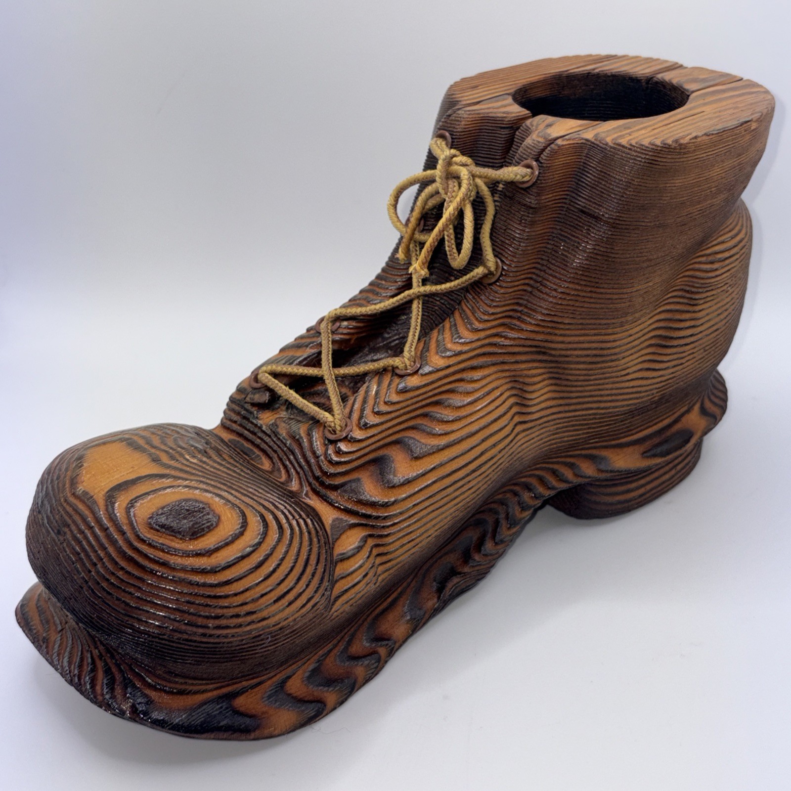 Vintage Hand Carved Wood Boot Shoe Folk Art Candle Holder 10” Heavy 1.7lb Rustic