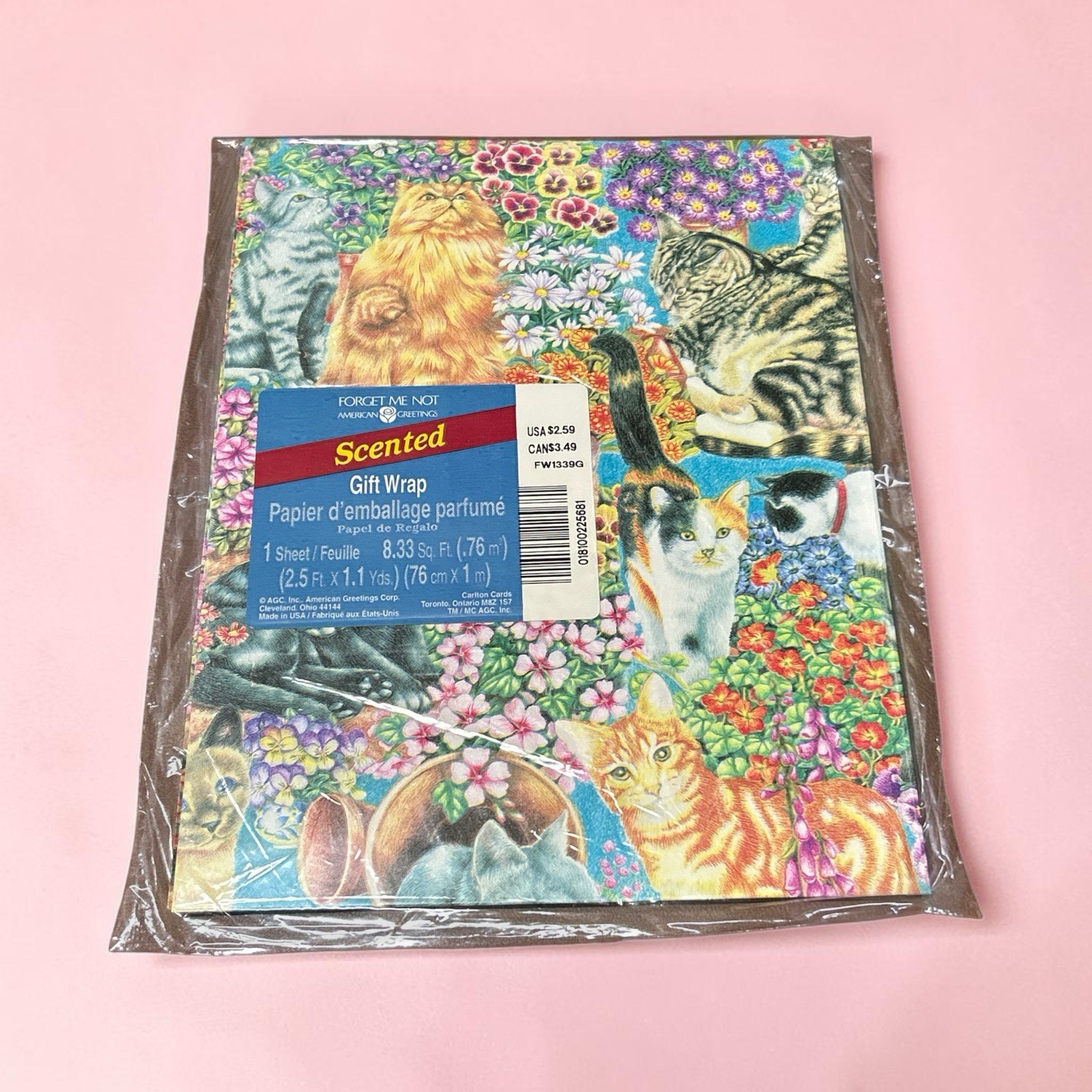 Rare Scented Vintage Cat Kitten Gift Wrap Paper American Greetings USA NOS
