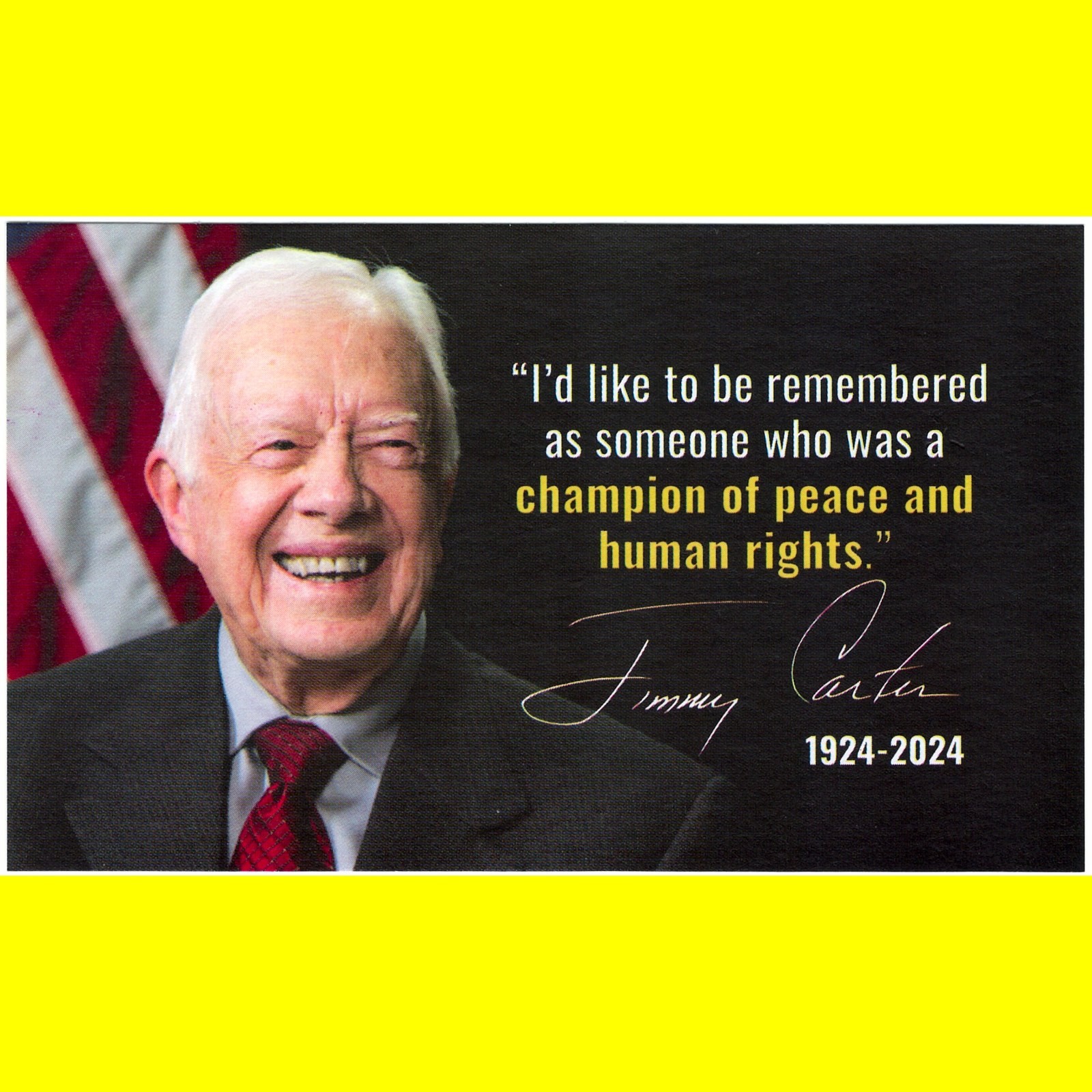 president JIMMY CARTER obit uary card CARTER CENTER {BONUS}
