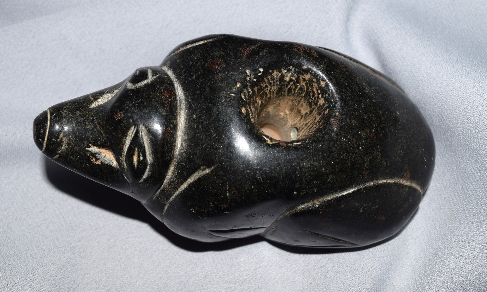Authentic Prehistoric Racoon Effigy Pipe. Fine.