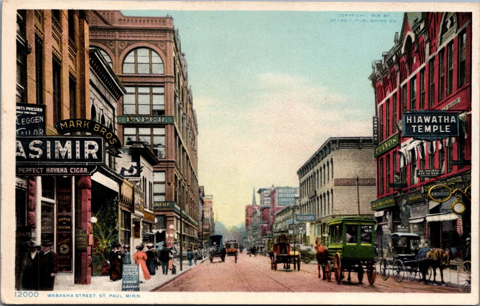 1908 St. Paul MN Wabasha Street Hiawatha Temple Detroit Publishing Phostint