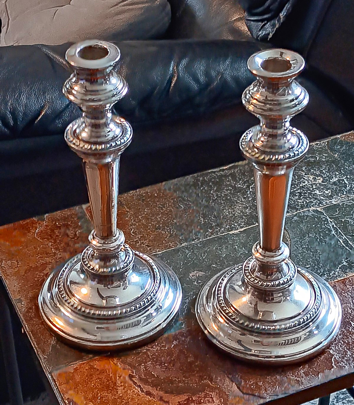 Stunning Vintage Silver-plate WEIGHTED Candle Holders Pair (2).
