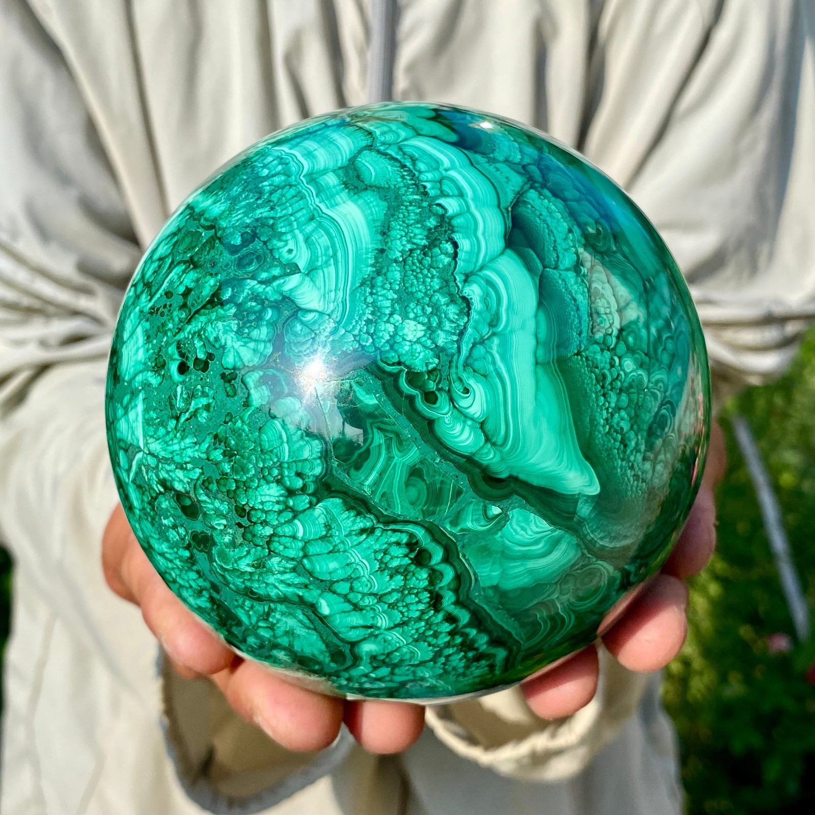 4.6LB Rare Natural Malachite quartz hand Carved sphere Crystal Healing Gem ball