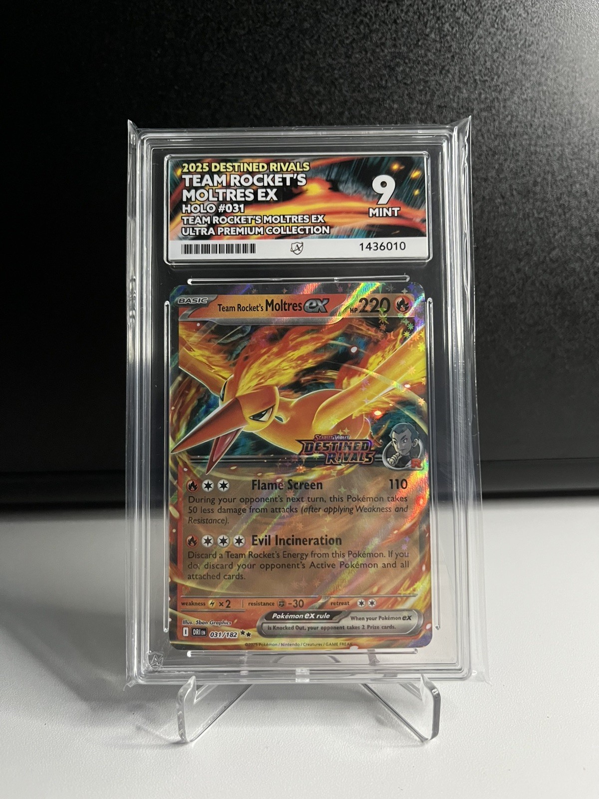 2025 Pokemon Destined Rivals 031/182 Team Rocket's Moltres ex UPC Stamped ACE 9 2025 Pokemon Destined Rivals 031/182 Team Rocket's Moltres ex UPC Stamped ACE 9