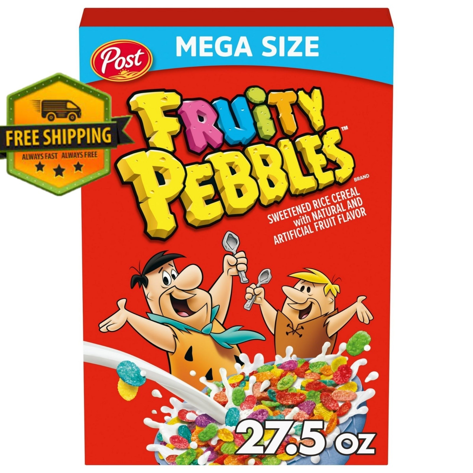 Post Fruity Pebbles Cereal Mega Size 27.5 oz Gluten Free Crunchy Rice