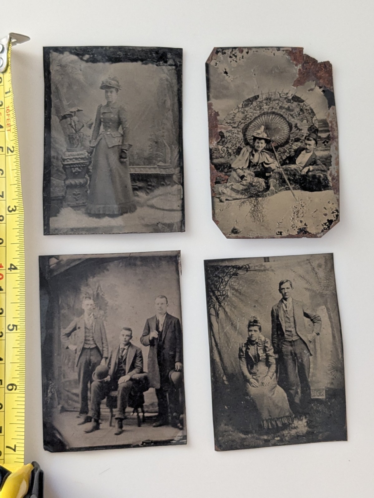 Antique Tin Type Photos Lot Of 4 Victorian Women Men Portraits as is