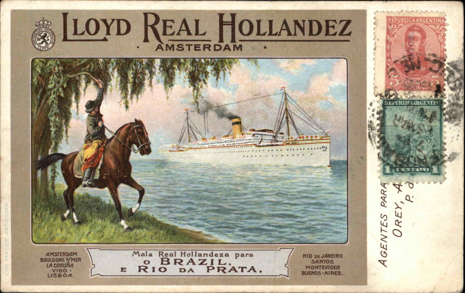 Rio da Prata Brazil Lloyd Real Hollandez Ship Steamship VERY RARE c1909 Postcard