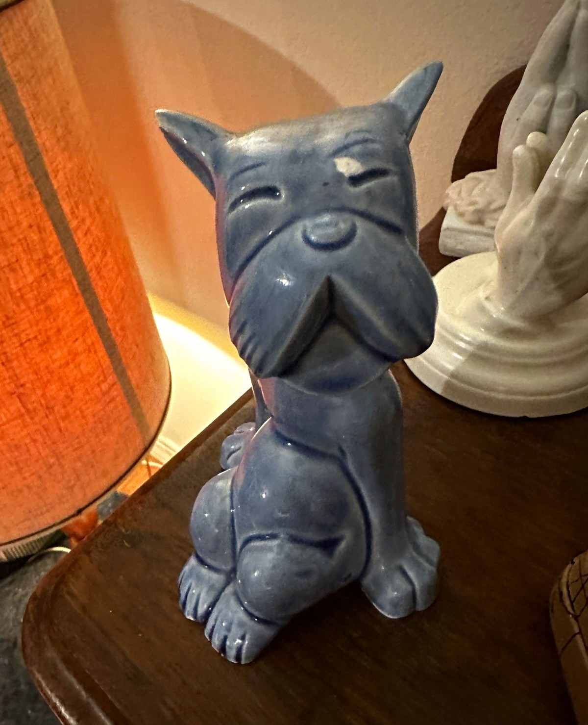 Blue 1920s Terrier Dog Figurine Hertwig Germany stamped Bonzo hand signed 1929