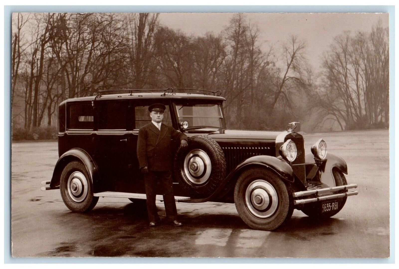 c1910's Man With His Car Winter Scene 5635 RBI RPPC Photo Antique Postcard