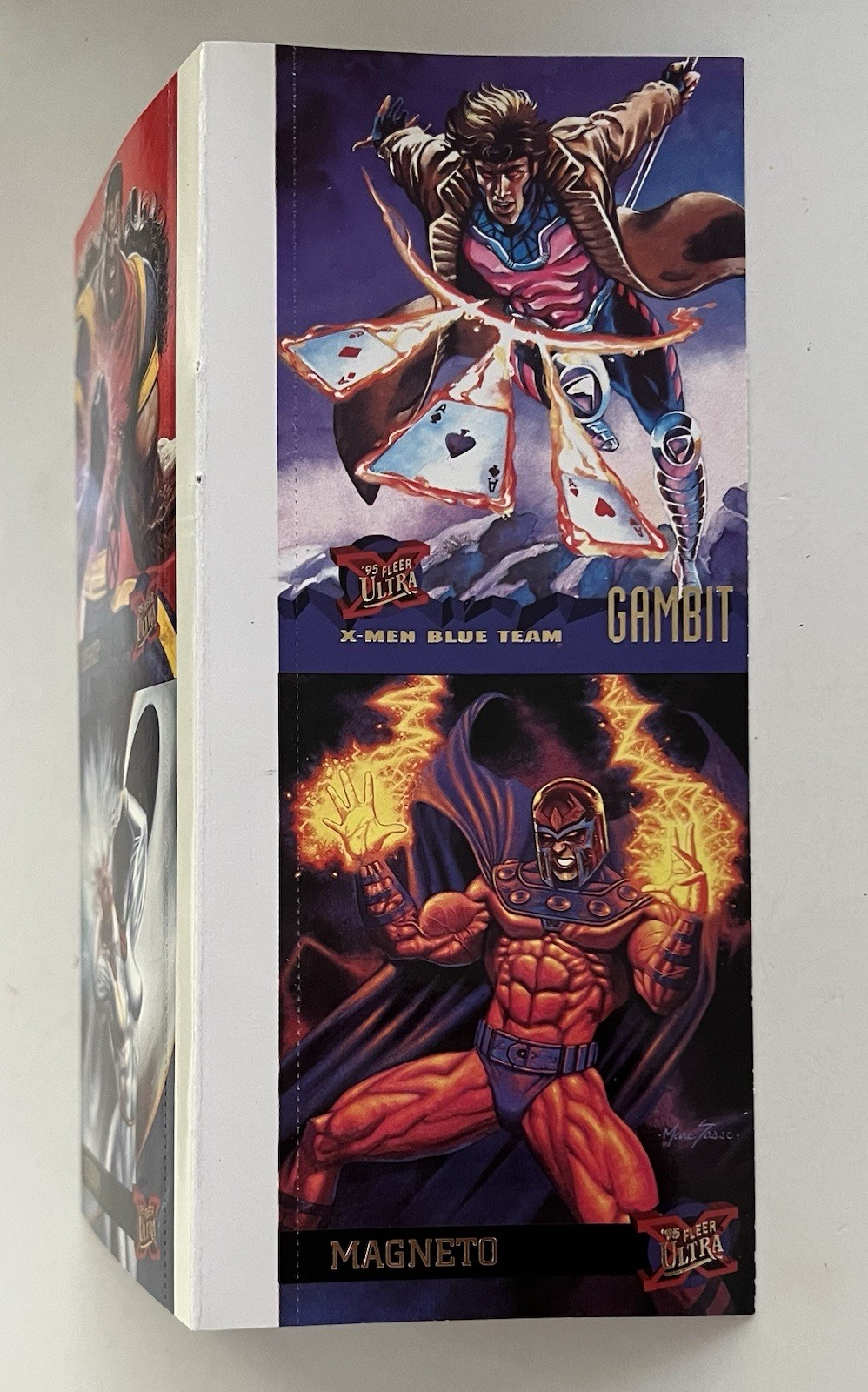 1995 Fleer Ultra X-Men Promo 4-Card Panel Perforated Gambit Magneto Storm Bishop