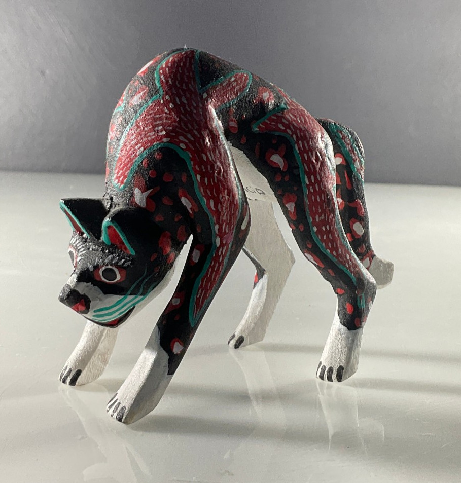 Mexican Oaxacan Cat Wood Carving Folk Art Hand Made By Gaudencio Ojeda Signed