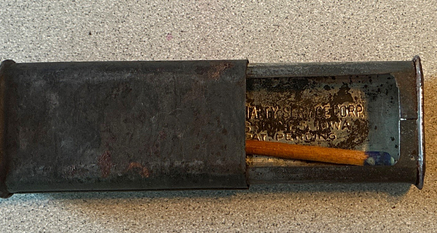 Specialty Service Corp Vintage Metal Sliding Match Safe Holder Des Moines Iowa