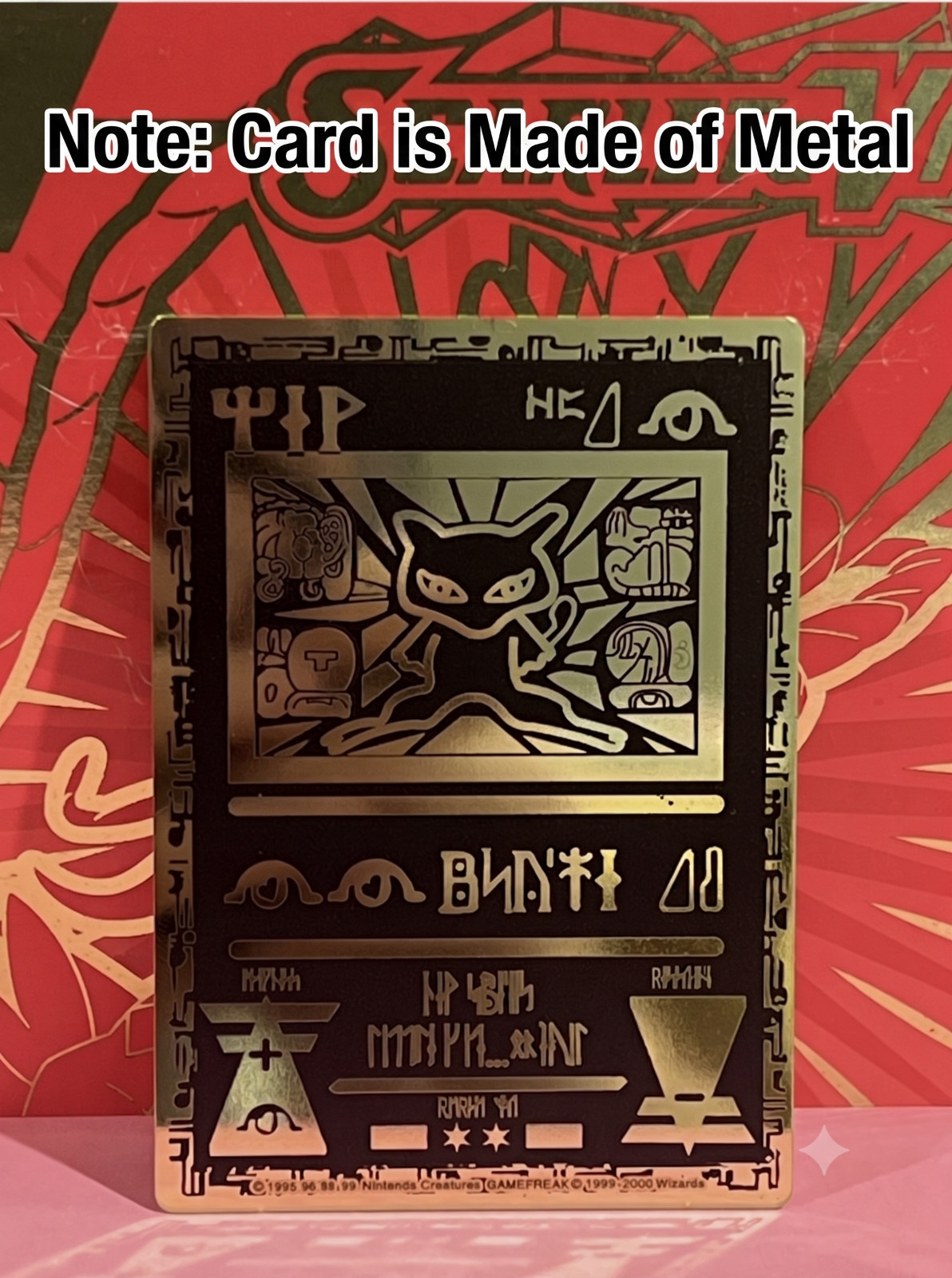 ANCIENT MEW BLACK GOLD Egyptian Hieroglyphs METAL Display Collect Pokemon CARD