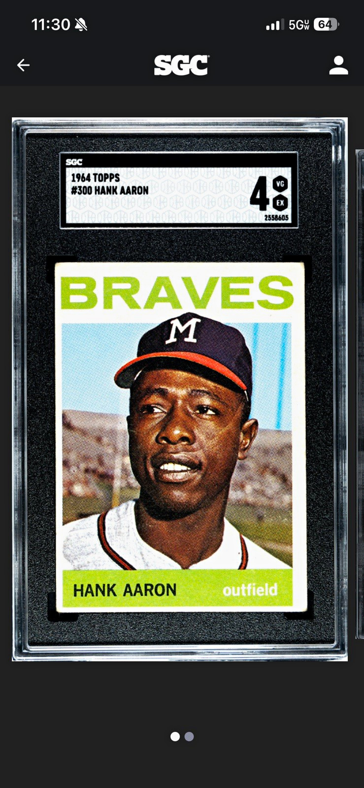 1964 Topps #300 Hank Aaron SGC 4 VG/EX English Card Stock Trading Card