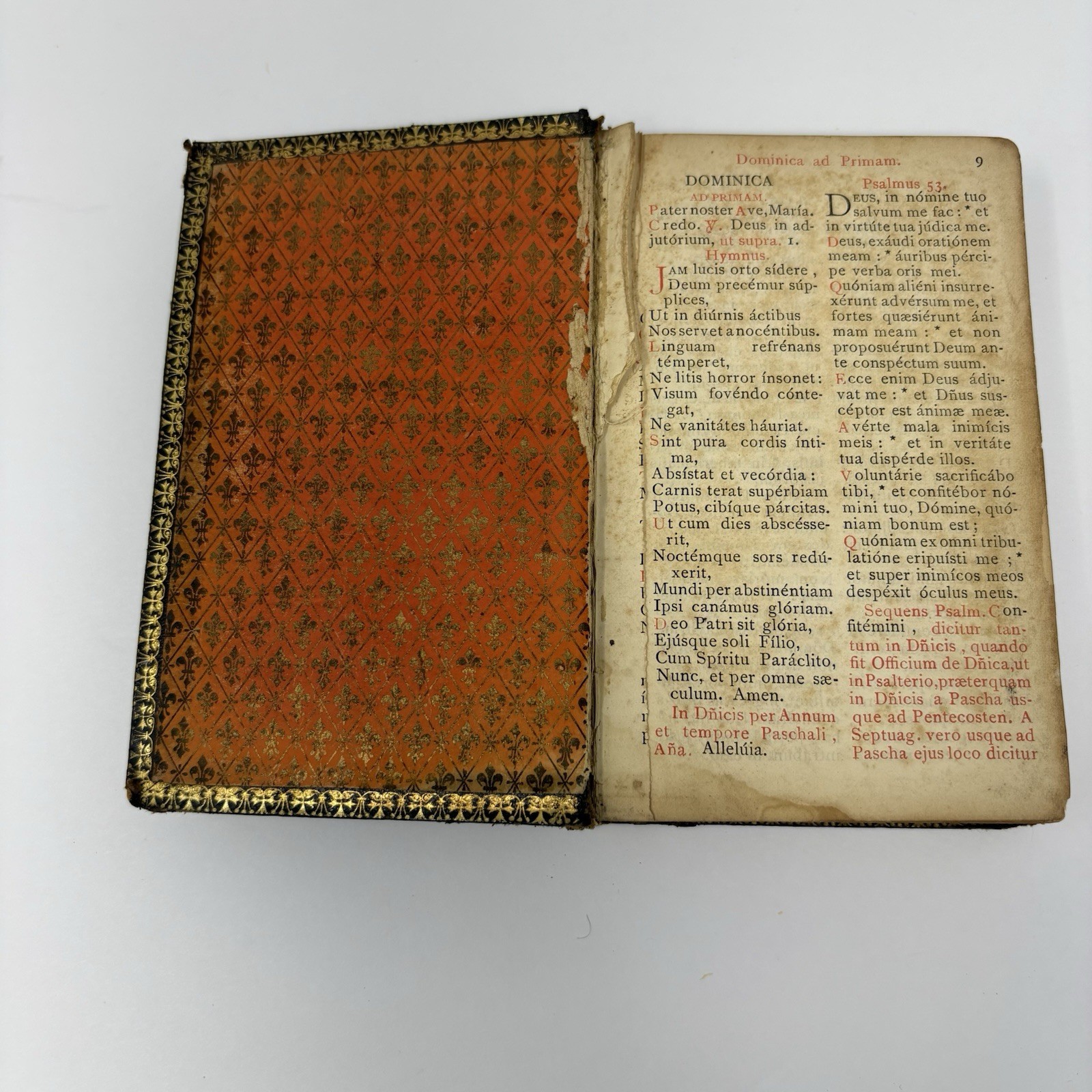 Antique Latin Catholic Prayer Book Leather Bound Gilt Endpapers Religious