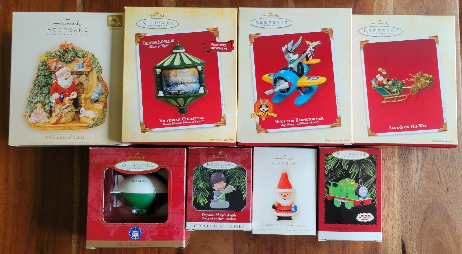 HALLMARK LOT OF 8 KEEPSAKE AND SERIES ORNAMENTS Jets Thomas Kinkade Looney Tunes