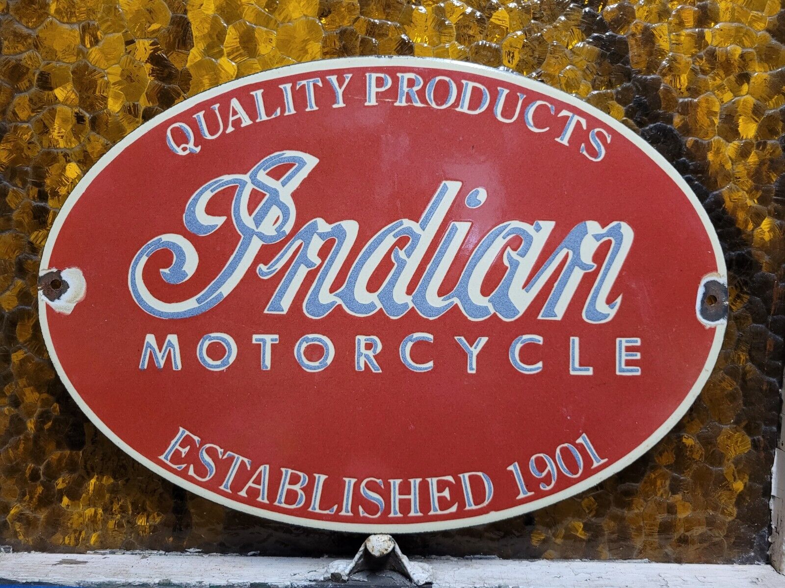 VINTAGE INDIAN MOTORCYCLE PORCELAIN SIGN SALES SERVICE DEALER ADVERTISING OVAL