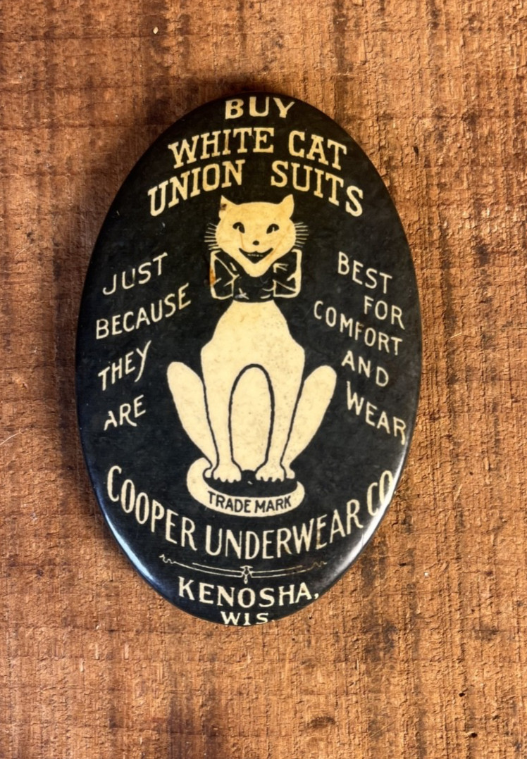 Antique Celluloid Pocket Mirror Copper Underwear Union White Suits