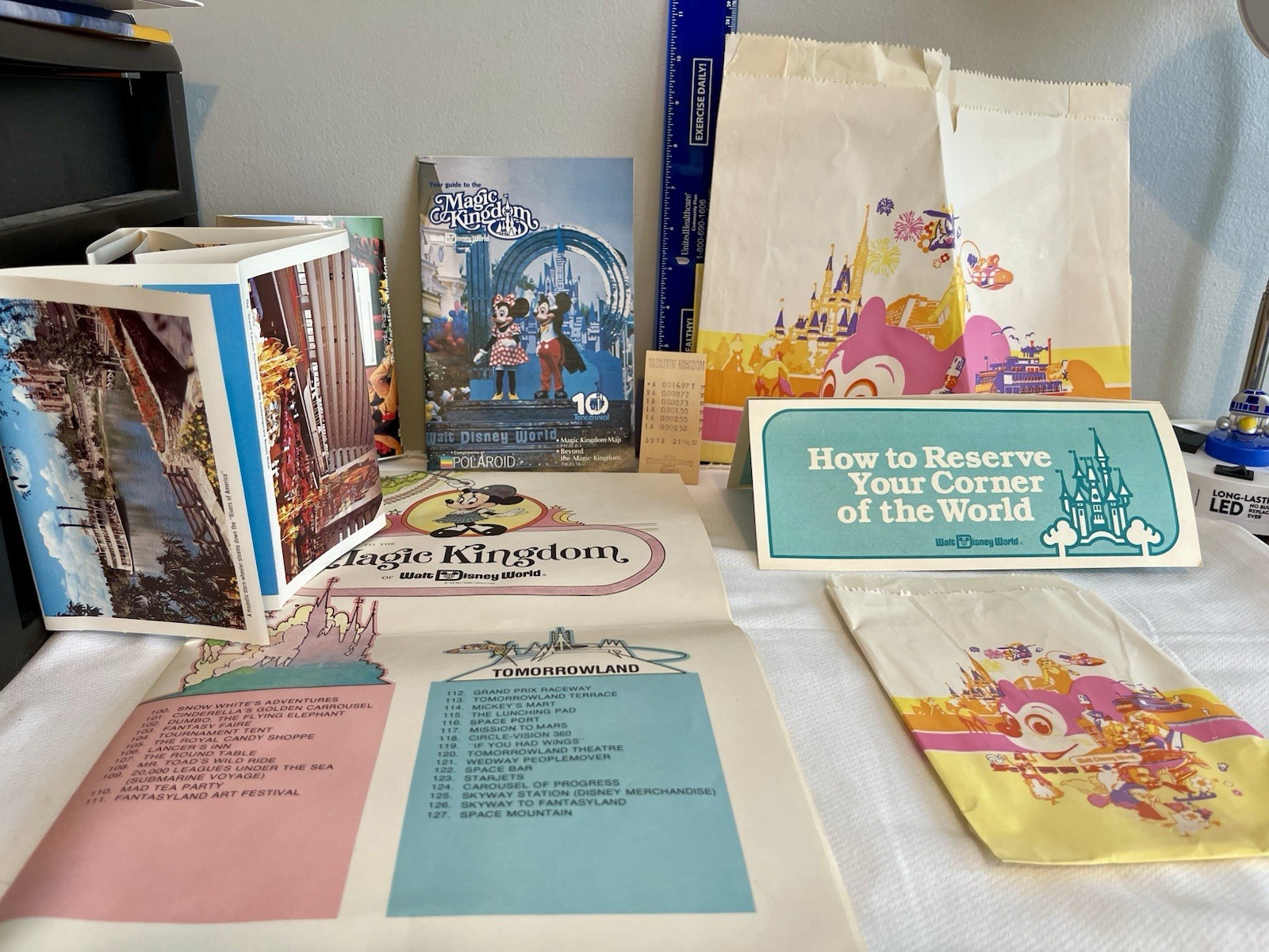 Vintage Disney World Collectibles Lot Map, Guide, Post Cards, 1982 Tencennial
