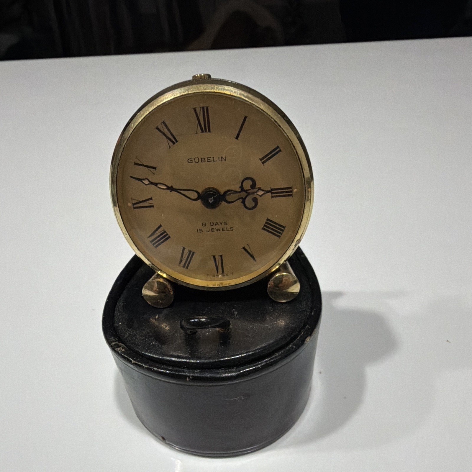 Rare Vintage Gubelin Swiss 8 Day 15 Jewels Mechanical Alarm Clock Working