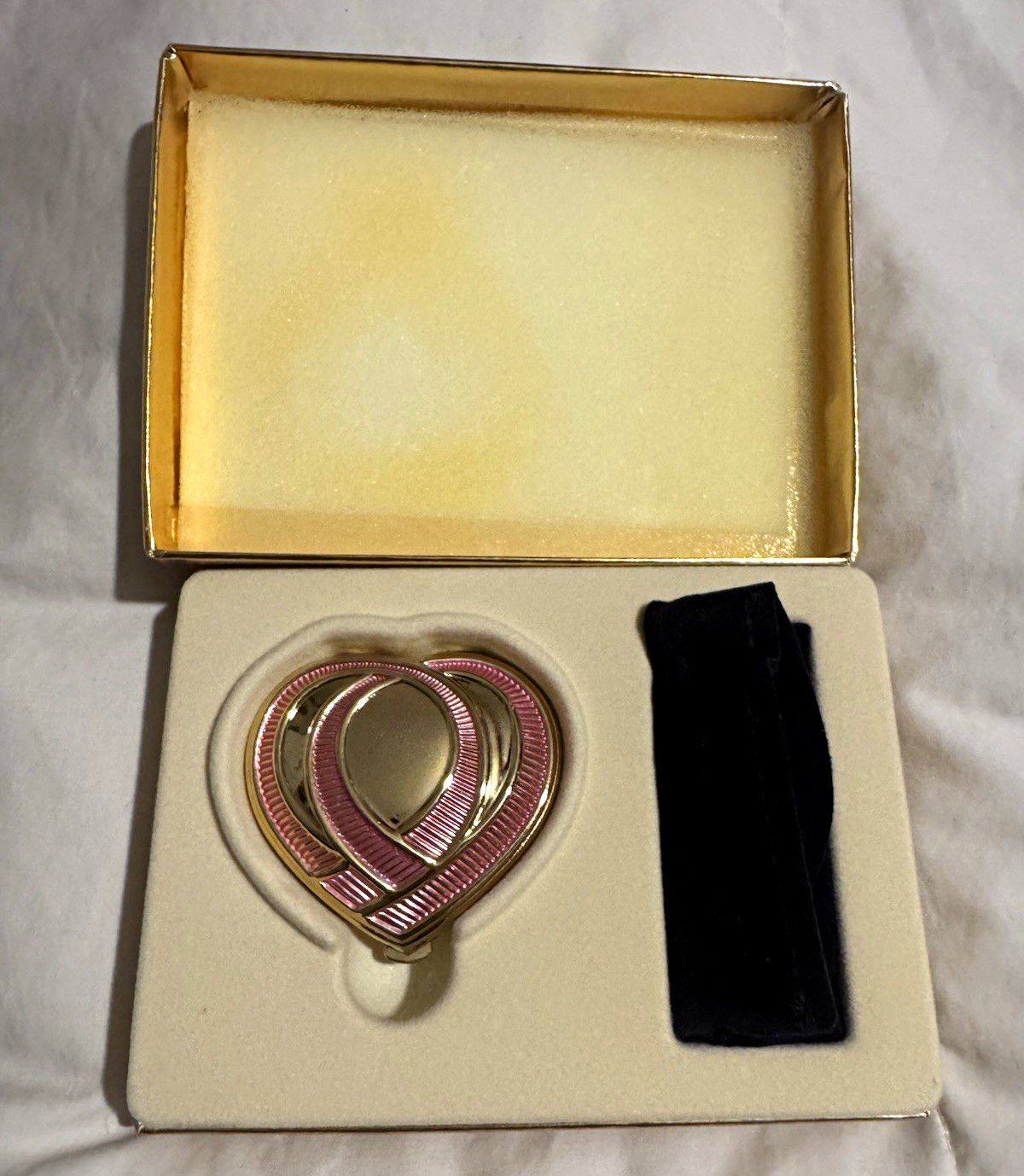 Estée Lauder Heart-Shaped Gold Cosmetic Compact Mirror with Box