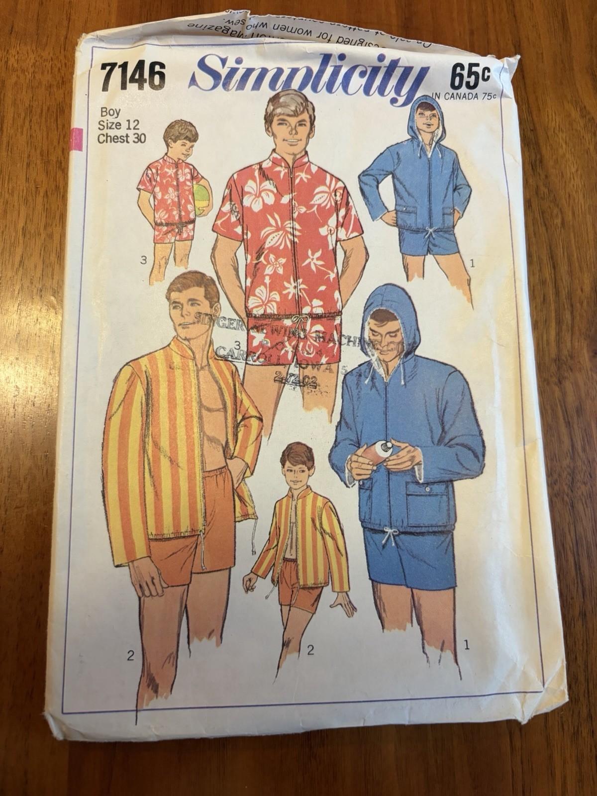 Vintage 1967 Simplicity 7146 CUT Sewing Pattern Boys Swim Trunks Hooded Jacket 