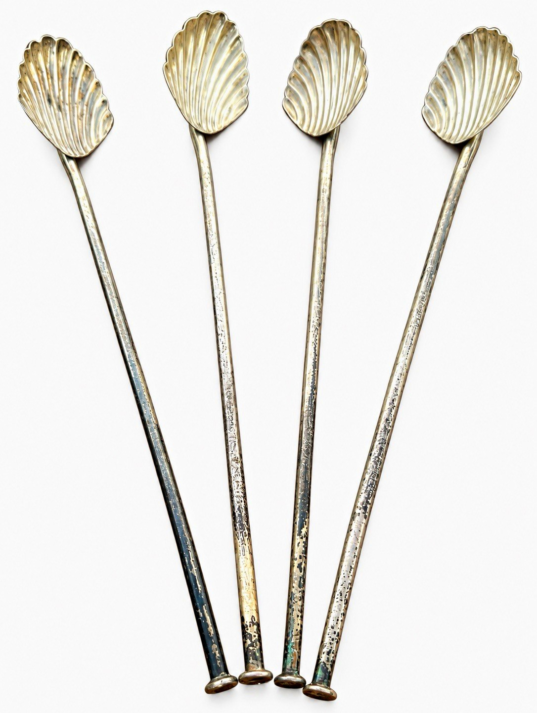 Vintage Mexican Sterling Silver Shell Sipper Straws Cocktail Stirrers Set of 4