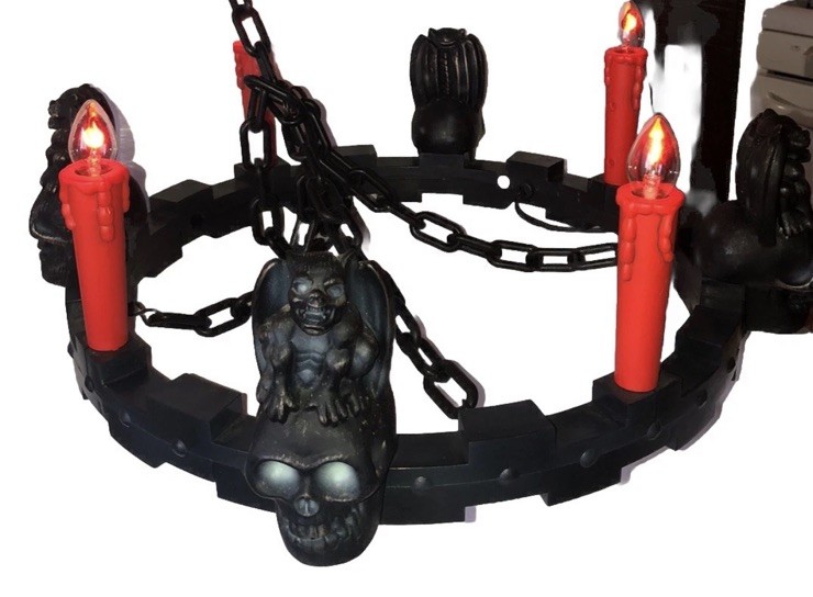 Vintage Gemmy Flicker Lights Skull Gargoyle Chandelier Halloween Decoration