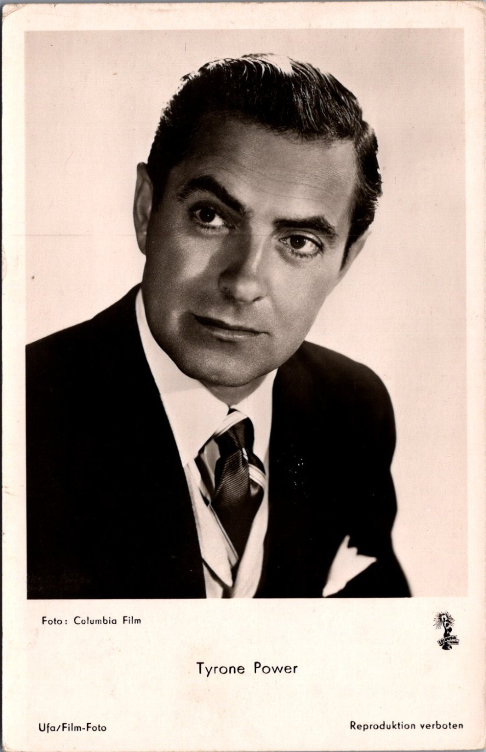 Tyrone Power Hollywood Actor Publicity Photo UFA Film Studio Postcard B&W