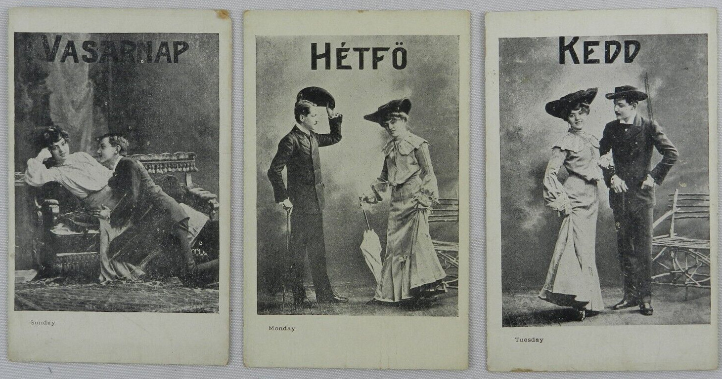 Days of the Week With Young Couple Formal Dressed - Vintage Postcard Series