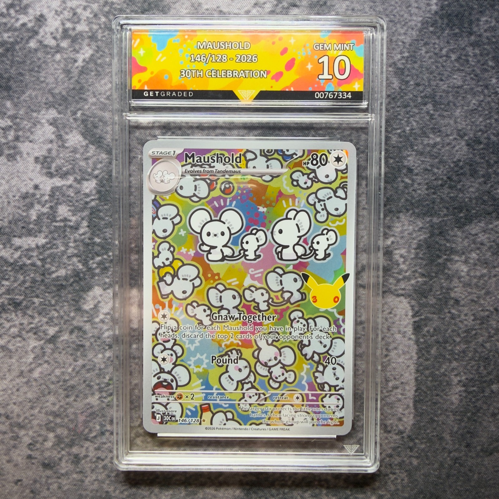 Maushold 146/128 2026 Pokemon 30th Celebration GetGraded 10 Art Label