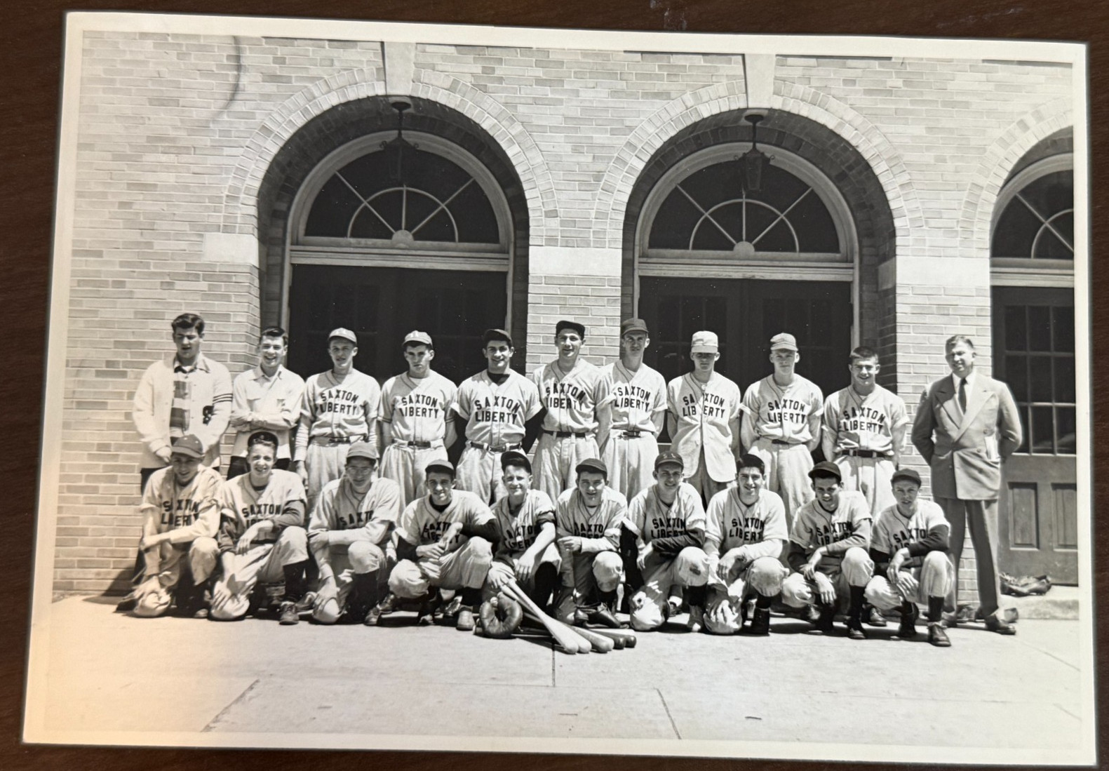 Vintage 1952 Saxton Liberty High School Team Baseball Photo w/ Roster on Back