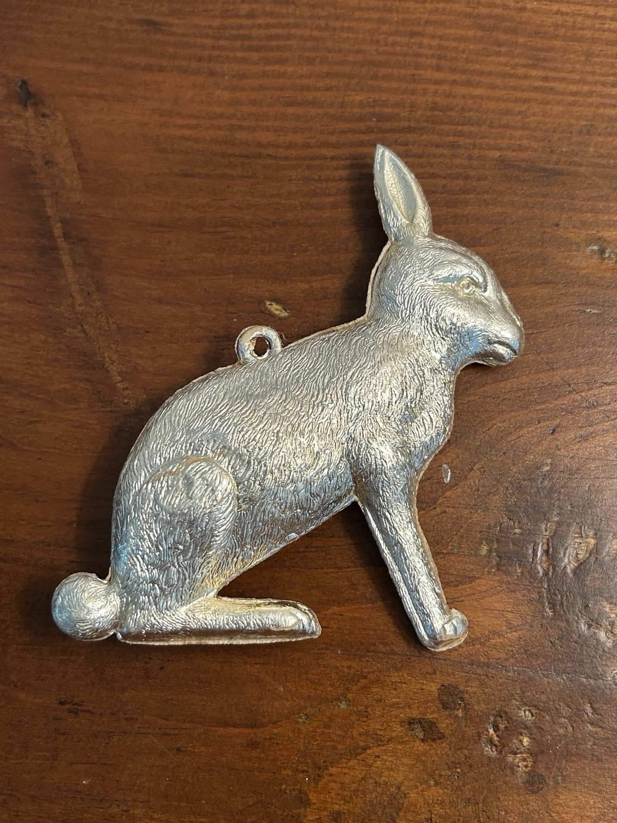 Antique German Dresden Paper Rabbit Ornament 3D Silver Embossed Furth 1920s