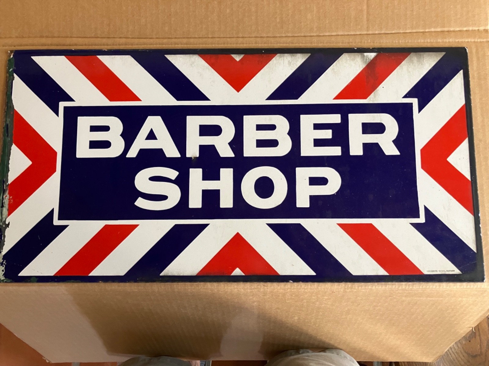 Vintage VERIBRITE Barber Shop Porcelain Double Sided  Sign 24