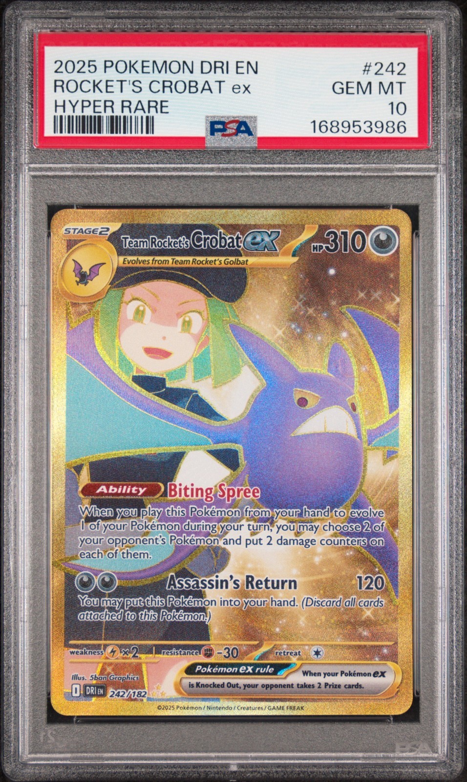 PSA 10 TEAM ROCKET\'S CROBAT EX 242/182 - DESTINED RIVALS HYPER RARE - GEM MINT
