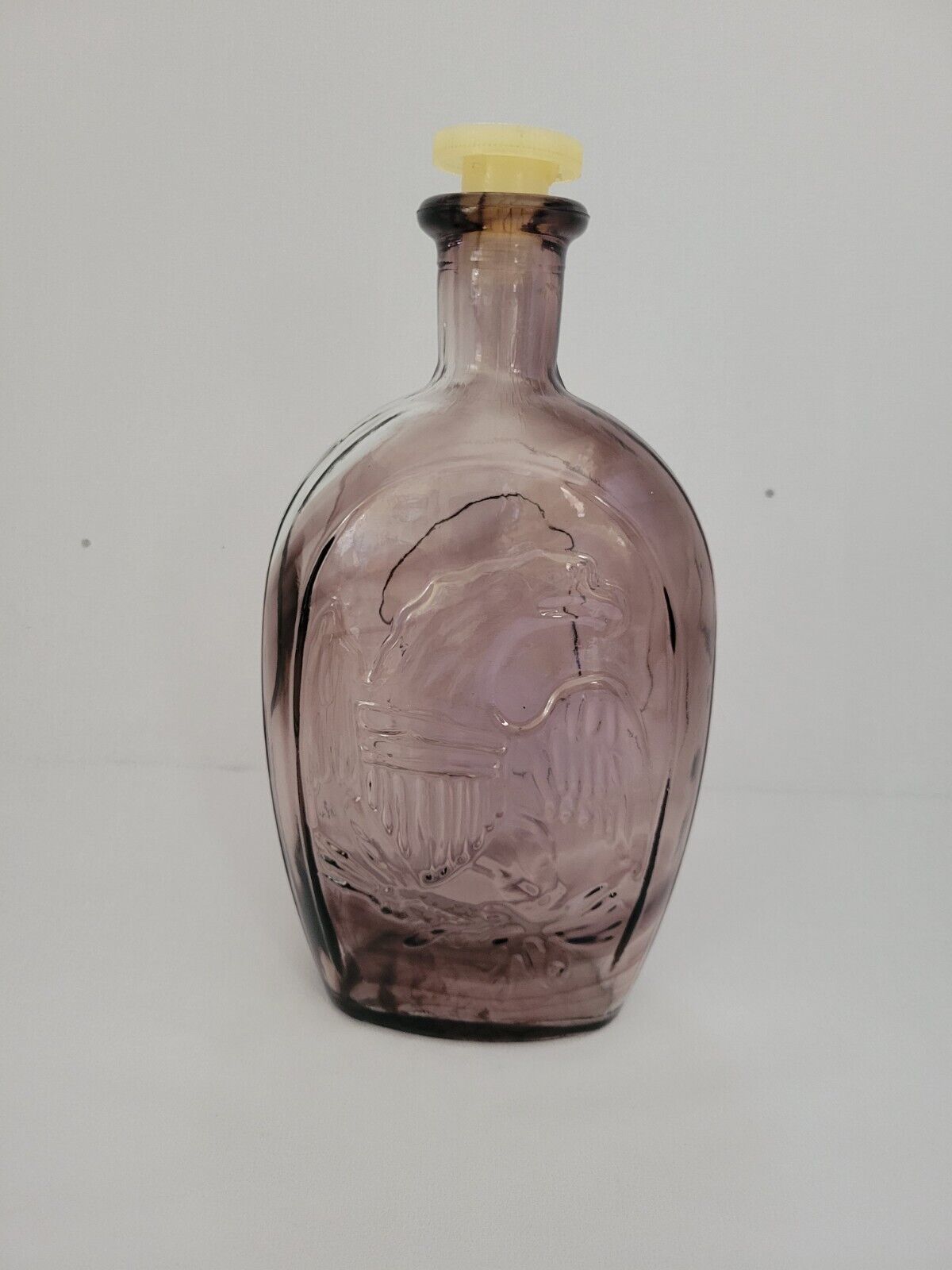 Lestoil Products Inc Vintage Amethyst Glass Bottle Eagle Lady Liberty