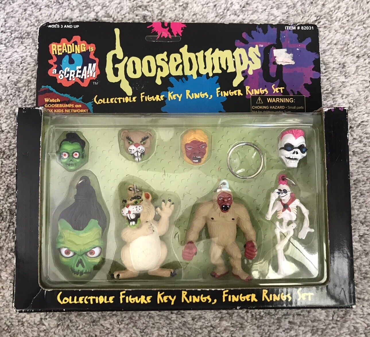 Vtg 1996 RL Stine Goosebumps Collectible Figure Keychain Rings Set Curly & More