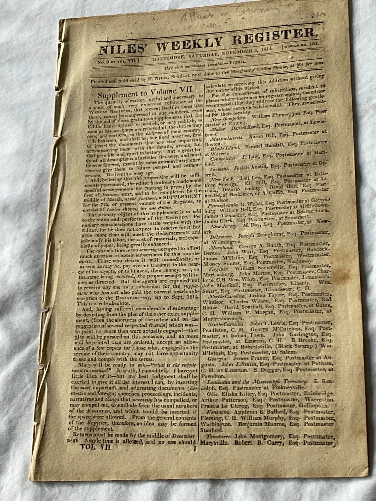 STONINGTON CT & BRITISH ATROCITIES 1814 NEWS NILES WEEKLY ORIGINAL AND COMPLETE