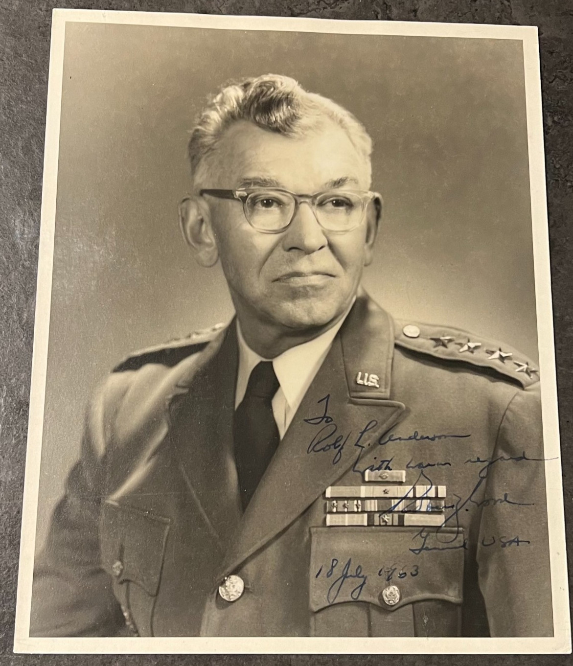 Robert J Wood Autographed US Army 4-Star General Photo 1963